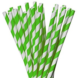 Yeşil Çizgili Beyaz Kağıt Pipet 6*240 mm